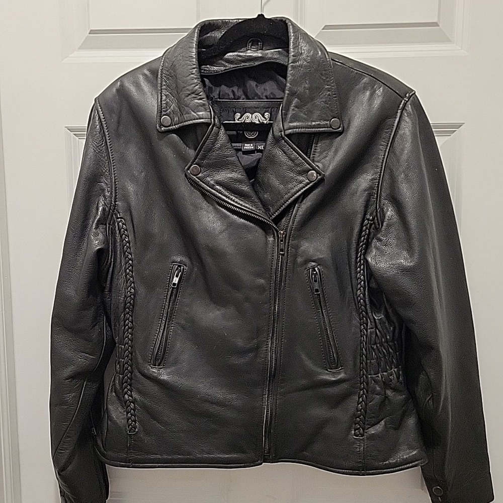 LEATHER GALLERY Black Leather Motorcycle Jacket Biker‎ Women's XL - No Lining